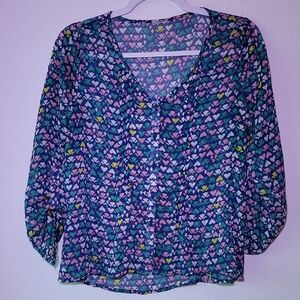 Multicolor Heart Pattern Women's Top Sz M